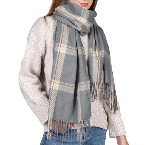 Winter women's scarf shawl cashmere texture tassel plaid large oversized scarf scarf gray