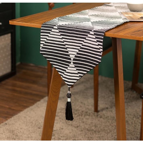 Innendørsmøbler>Dekorasjon>Dekorative gjenstander Bordflagg geometrisk mønster jacquard bomull og lin svart og hvitt (32,5*220cm, diamantgradient)