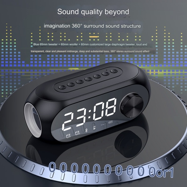 Herätyskellokaiutin unisex monitoiminen Bluetooth-kaiutin S8 langaton peilikello pieni audiosubwoofer kortti Bluetooth-kaiutin（S8 musta）