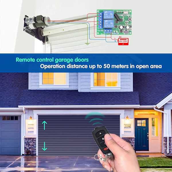 AC 220V 230V 2 CH Smart 433Mhz RF Fjernbetjening Afbryder Trådløs Relæ Modtager og 2 Sender med 4 Knapper, til Garageport, Motor, Lys, DIY