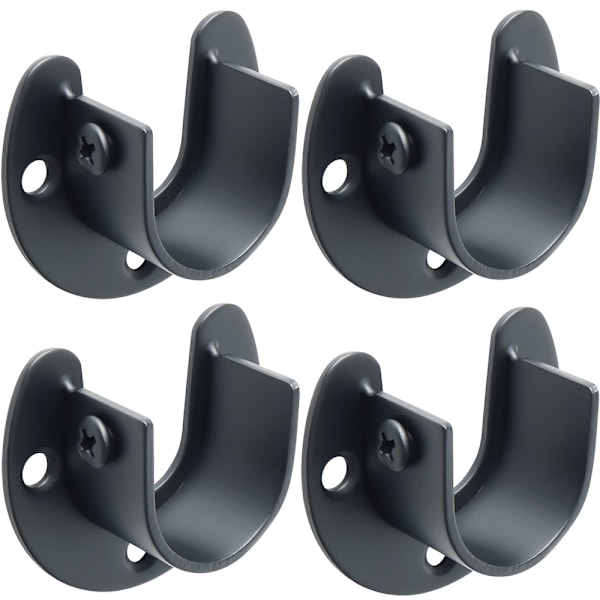25mm, 4 stk gardinstangbrakett U-formet sokkelhenger stangende skapstangende for gardin eller garderobe, matt sort rustfritt stål
