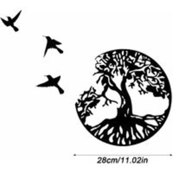 Metal Tree of Life Vægdekor med fugle Deco Sort - 28CM/11.02i