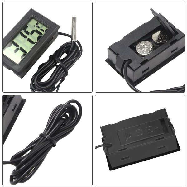 Digitaalinen LCD-lämpömittari lämpötilan ilmaisin - Musta, 4,8cm x 2,8cm x 1,5cm, ulkoisella vedenpitävällä anturilla, jääkaapin akvaarioon, akvaariojääkaappiin f