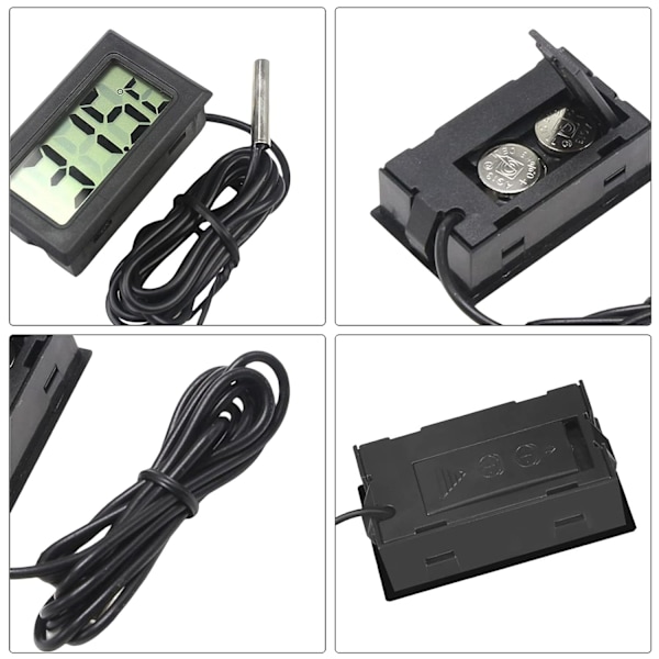 Digital LCD-termometer Temperaturindikator - Svart, 4,8 cm x 2,8 cm x 1,5 cm, med extern vattentät sond, för kylskåpsakvarium, akvariumkylskåp f