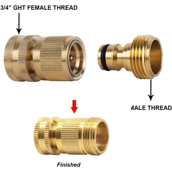 3/4 Vattenslangkopplingar, Mässing Snabbkoppling, Honkoppling för Kran och Hankoppling, Vattenslangkopplingar för Bevattning