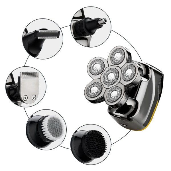 Elektrisk barbermaskine til mænd skægtrimmer: - USB genopladelig skaldet barbermaskine til mænd, 6 i 1 vandtæt roterende barbermaskine Trådløs barbermaskine Bærbar Wet and Dr.