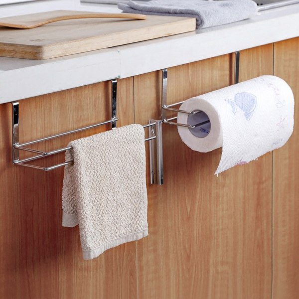1 kpl keittiöpaperiteline, kaapin päälle asennettava ruostumattomasta teräksestä valmistettu pyyheteline, hyllyn alle asennettava WC-paperiteline