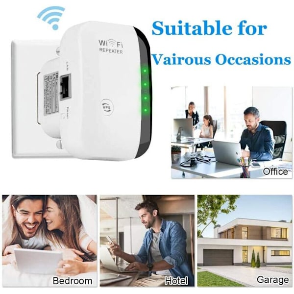 Kraftfull WiFi Repeater 300Mbps Kraftfull WiFi Förstärkare 2.4GHz WiFi Räckviddsförlängare WiFi Repeater Trådlös Extender med Ethernet Port, WiFi Extender WiF