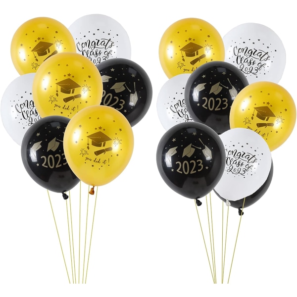 Examensballonger 2023, 15 st Ballonger Set Svart Guld Examen Dekoration Tryckt Latexballong Deko för Ceremoni College Fest