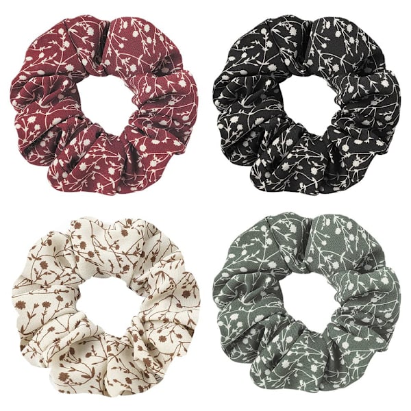 4-pack blommiga bubbelhårband, elastisk hästsvans, chiffongblommiga hårsnoddar för kvinnor och flickor