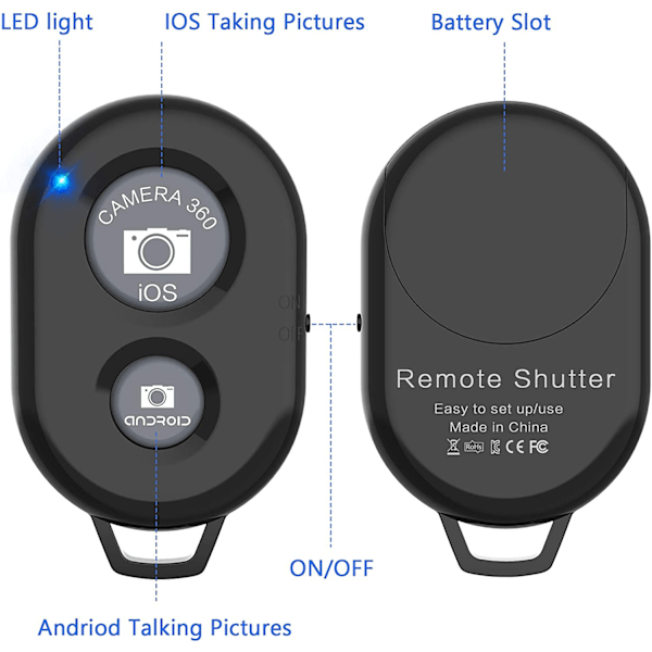 Trådløs Bluetooth-fjernbetjening, lukkerkontrol (sort)
