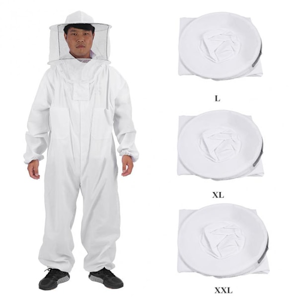 Bi-dräkt XL Professionell Anti Bee Skyddsutrustning med Slöjhuva Fullt Skydd för Biodling Biodlare - Vit