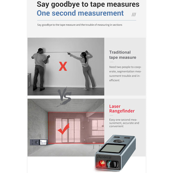 Mini fjernbetjeningsmåler Laser Lasermåler Digital Laser Intelligent 30m Bærbar USB Genopladelig Bærbar fjernbetjeningsmåler