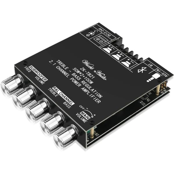 HiFi Stereo Bluetooth forsterkerkort 2.1 2X50W+100W 12V-24V Lydforsterkermodul Bass Diskantkontroll