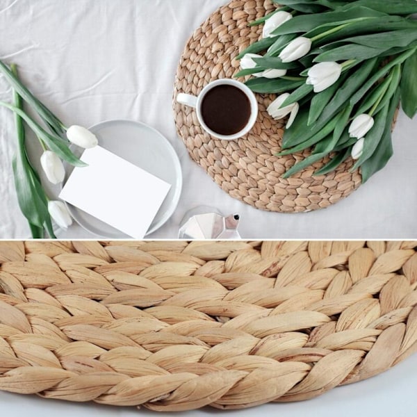 6 pyöreän pöytätabletin setti, 30 cm vesihyasinttia, korkealaatuiset käsintehdyt tabletit, lämmönkestävät tabletit, kudotut tabletit, olkitabletit, Su
