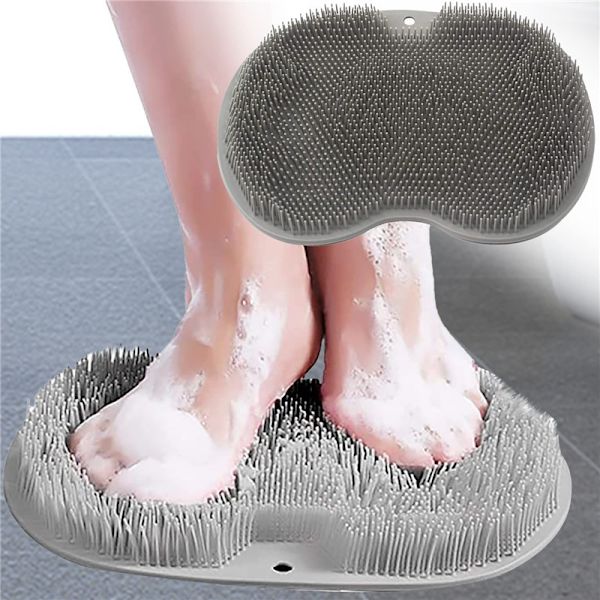 Grå 2-pack fotrengörare för dusch, fotmassageborste med halkfria mjuka borst för perfekt fotvård