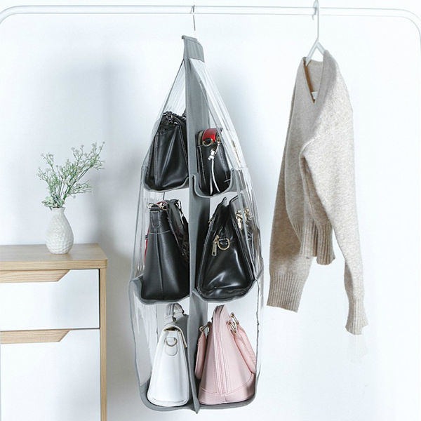 6 lomme hængende tote pung taske arrangør opbevaring rack opbevaring garderobe skab bøjle 1 stk grå