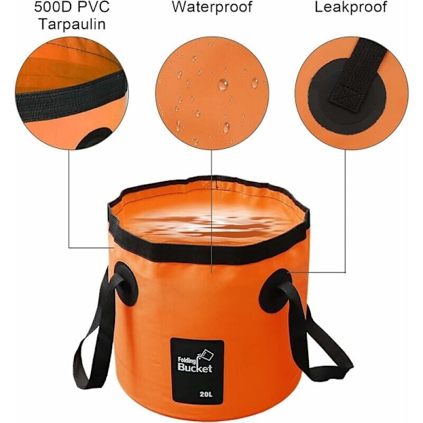 Vikbar hink 20 L - Portabel vikbar hink för camping, vandring, fiske, resor, orange