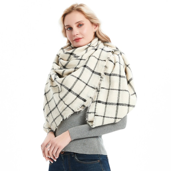 Kvinnors Rutig Filt Vinterhalsduk Varm Mysig Tartan Wrap Överdimensionerad Sjal Cape