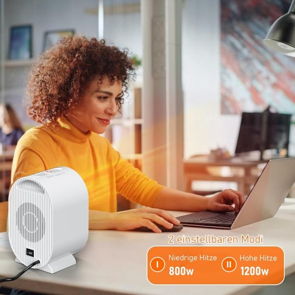 Actoint varme, Elektrisk radiator 800/1200W, Keramisk baseret mini varme, Beskyttelse mod overophedning & anti-vælter, 2 varmetilstande, hjemmekontor b