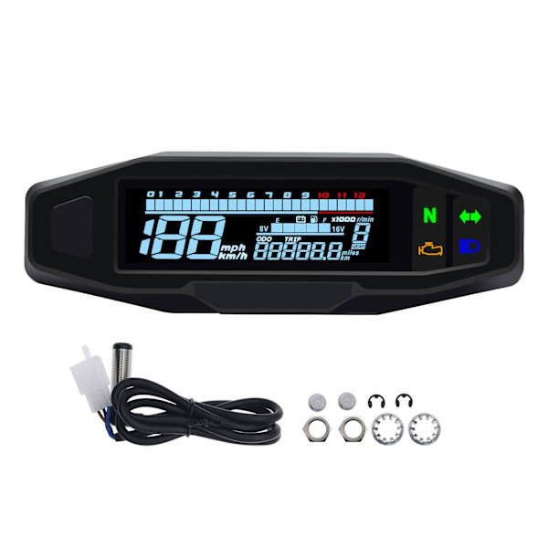 Universal Motorcykel Digital Tachometer LCD Display Karburator Digital Speedometer Odometer med Sensor