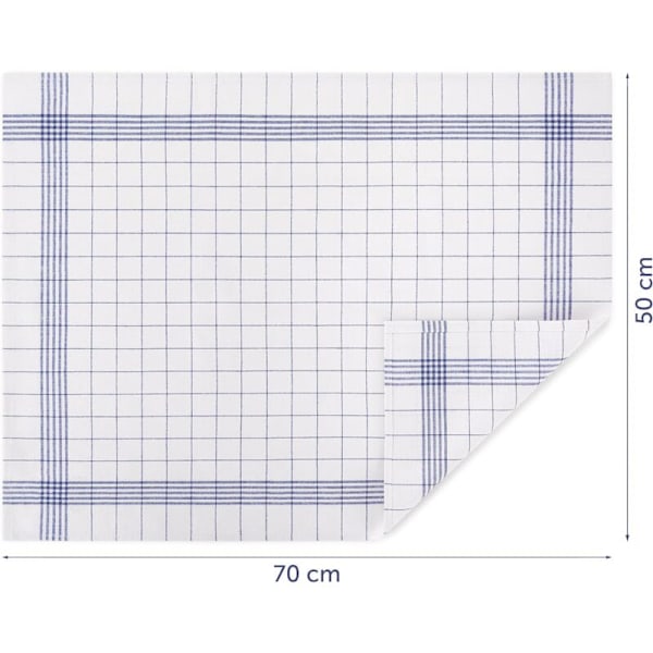 Keittiöpyyhkeet (5 kpl:n erä) - 50 x 70 cm - Ripustuslenkillinen pyyhe - puuvillaa - erittäin imukykyinen - 95 °C:ssa pestävä - Klassinen siniruutuinen design (5