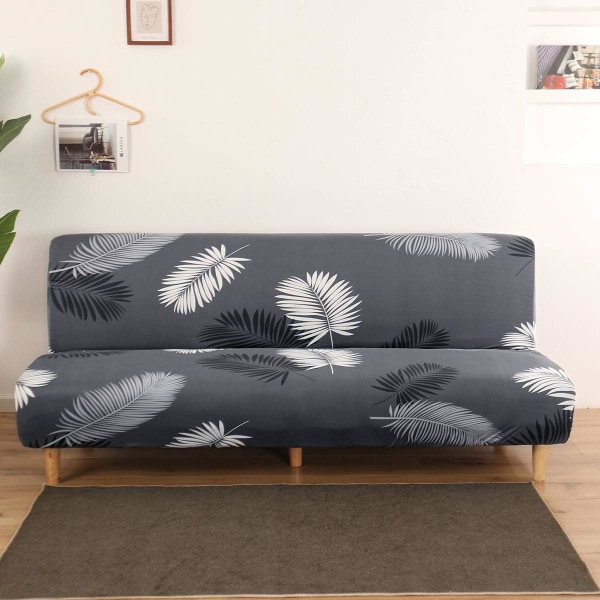 Armlös sofföverdrag 3-sits stretch sofföverdrag hela vikbara soffskydd, universell halkfri soffhandduk 160-190cm (bladtryck)