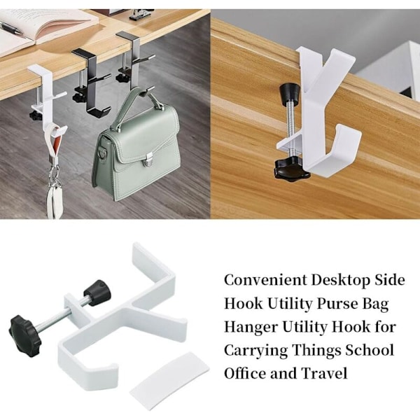 Handväskkrok, Väskhållare för Bord eller Skrivbord, Handväskhängare, Handväskhängare för Bord, Restaurang, Kontor, Kraftig (2 st, Vit)