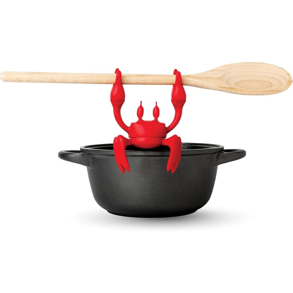 Rød - 1 stk Crab Kitchen skjeholder - Spatelholder for gryter og benkeplater - Varmebestandig og BPA-fri - Sklisikker silikonkokekar