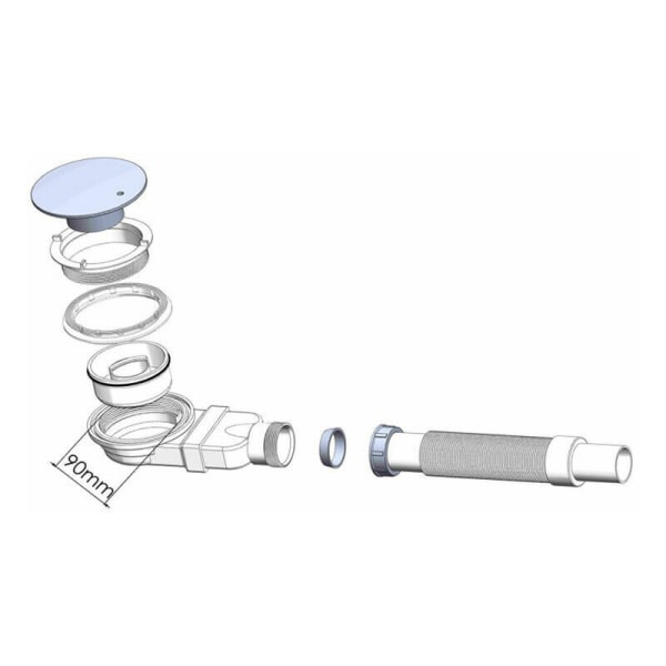 Ekstra flatt dusjavløp 90 mm - Avløpshullsett for dusjkar, dusjsifon med luktfelle, hårsil, fleksibel slange