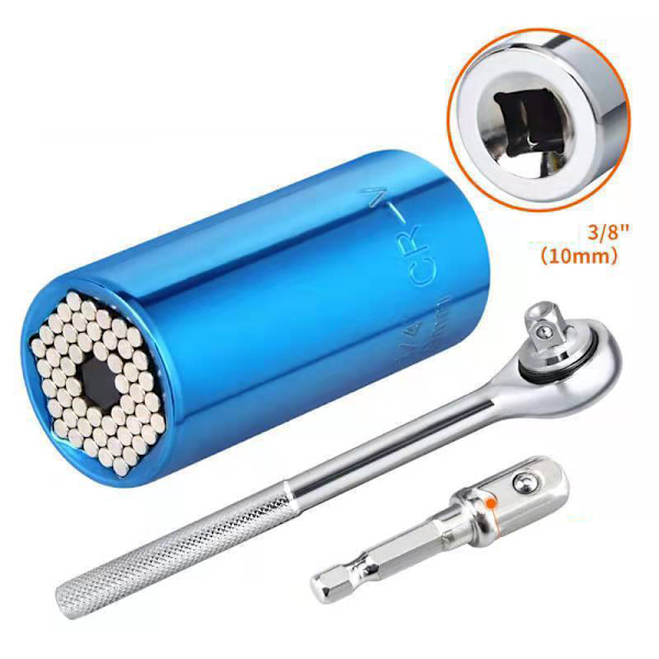 3 stk. 7-19mm Universal Socket Nøgler, Høj Kvalitet Cr-v Multifunktionel Hånd（blå）