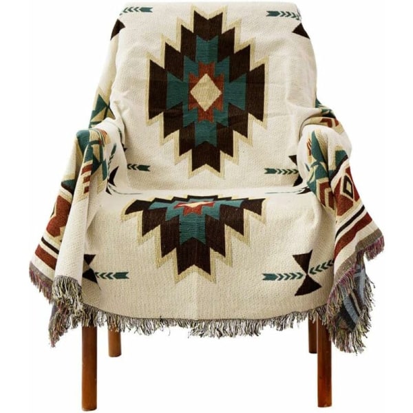Soffaöverdrag, amerikansk etnisk stil sofföverdrag, hel täckning geometrisk stickad soffkudde -90*90cm