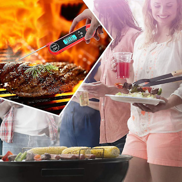Raskt sammenleggbart digitalt øyeblikkelig avlesningstermometer Bbq-termometer med kalibrering og bakgrunnsbelyst funksjon