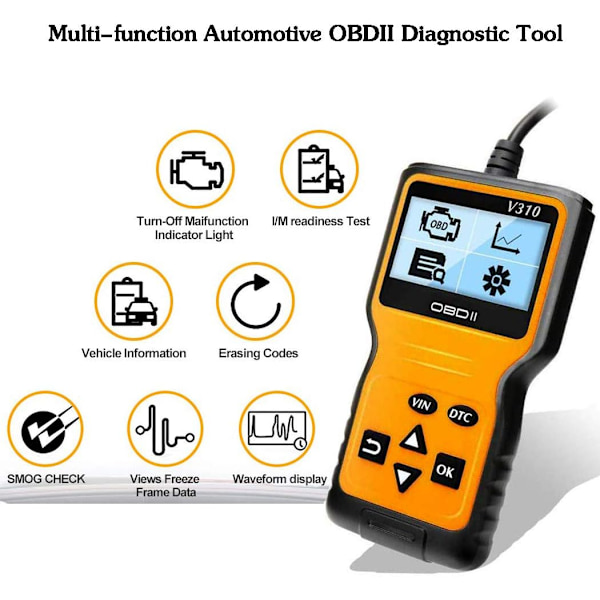 OBDII-kodereader, OBD2-skanner, automatisk diagnoseverktøy for å lese og slette feilkoder