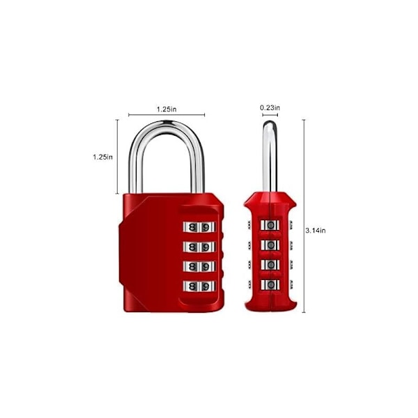 Cadenas Kode Kode, hengelås med 4-sifret kode for sportsgarderobe, Patcher for treningsstudio, høyskole, skolekabinett, Escape Game, rød