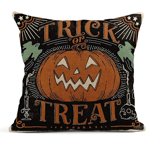 4 st Flanell Örngott Vintage Halloween Läskiga Katter Pumpor Skelett Heminredning Kvadratisk Kuddfodral Örngott Överdrag