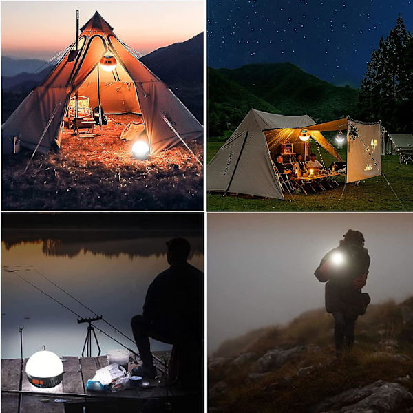 Solcellscampinglykta, USB-laddningsbar LED-ficklampa, Vattentåligt nödljus, 3 lägen, Utomhustältlampa för strömavbrott, trädgård, fiske,