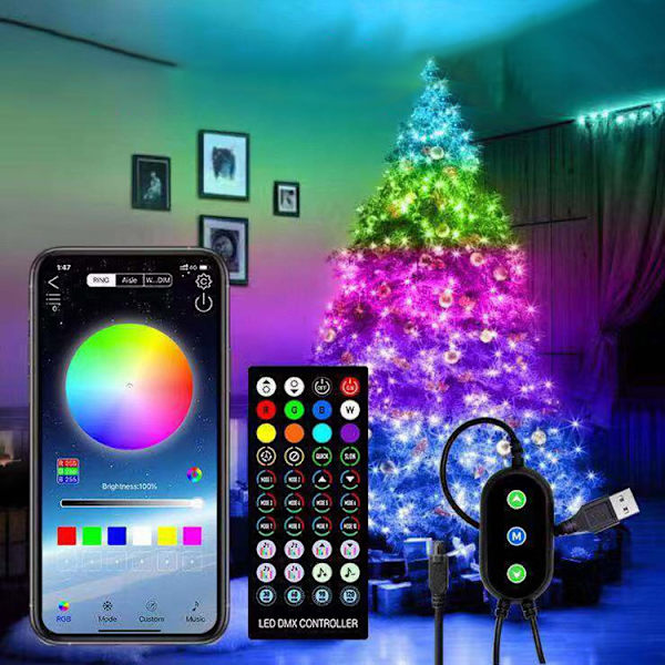 Juledekoration Lyskæde, 100+ Tilstande 10m 100 LED Dynamisk Multi-Farve Dekorativ Belysning, USB-drevet Vandtæt Tre-Linjers Opgradering til I