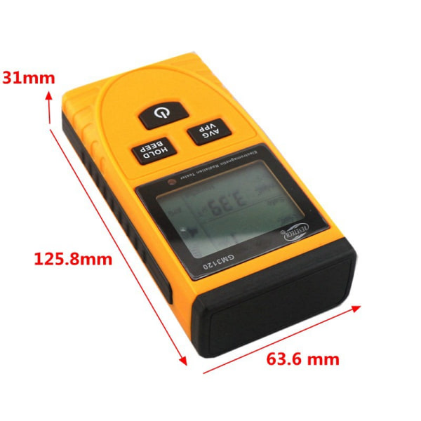 EMF Elektromagnetisk Bølge Strålingsdetektor EMF Måler Tester LCD Skjerm Inkluderer Litium-ion Batteri med USB Laderkabel med Lyd, Lys,