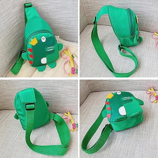 Barnens dinosaurie crossbody-väska (grön), söt lättviktig anti-stöld mini bröstväska axelväska pojkar flickor barn