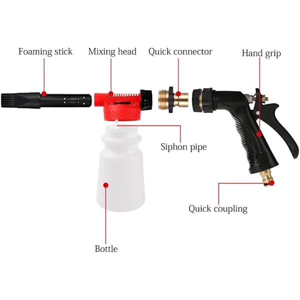 Profesjonell skumvaskpistol Bilvasklans Justerbar flaske Skumblaster Lavtrykks snøskummer for bil motorsykkel hage rengjøring, 900ML