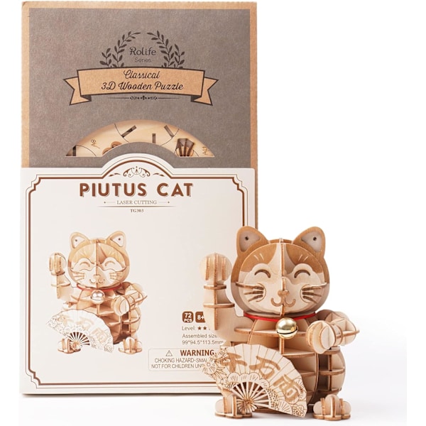 3D DIY Träpussel Plutus Katt Vuxen Tonårsmodell Byggsats Vuxen Byggnad