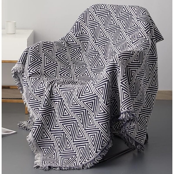 Svart och vit sofföverdrag 90 x 180cm - Möbelskydd - Dekoration - Sofföverdrag i bomullsstickning - Presentidé - En del