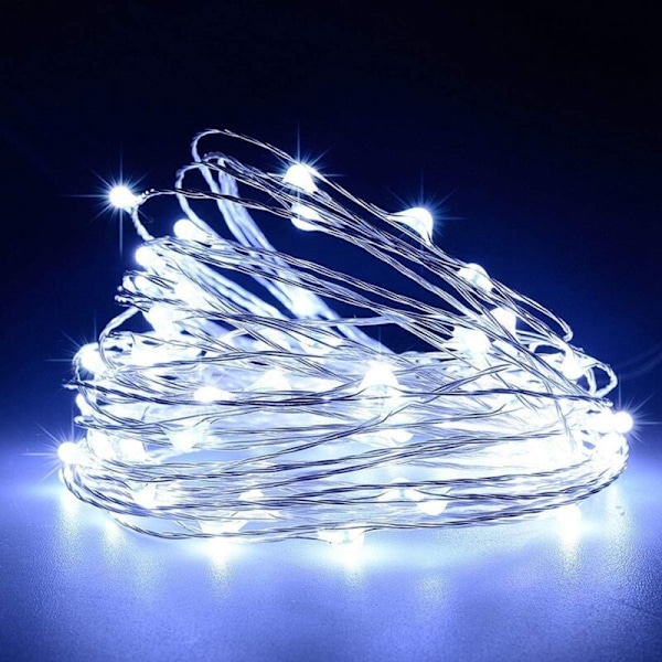 Set med 2 solcellsdrivna utomhusgirlanger, 10m 100 LED 8 mönster (vit)