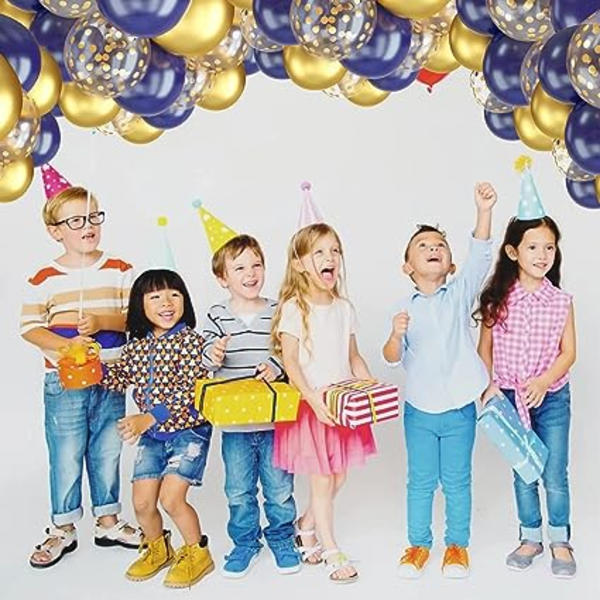 60 stycken marinblå och guld ballonger, 12 tum metalliska kromguld och konfetti latexballonger, festballongset för pojkar födelsedag, bröllop, baby