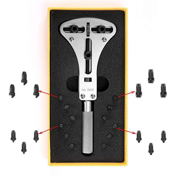 Verktyg för reparation av klockfodral - kit med stor justerbar skiftnyckel och 12 bits (för klockfodral som mäter 55 mm)