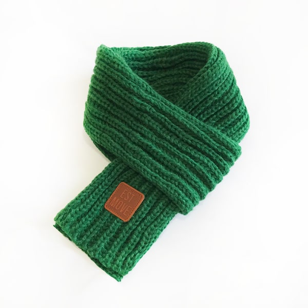 Børne strikket hals tørklæde vinter termisk bløde lange tørklæder grønne