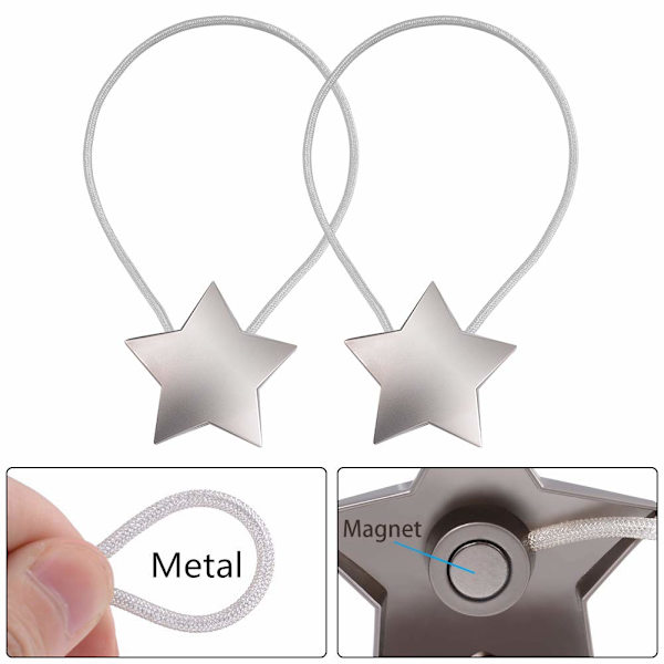Magneettiset tähti verhokiinnikkeet, verhon pidike johdon pidike, kiinnityssolki, 2 pakkausta
