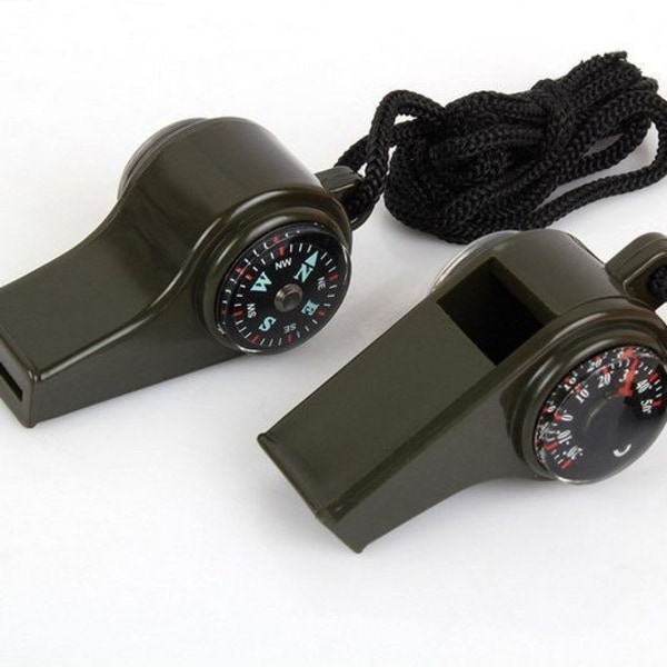 Taktisk Armé 3 i 1 Visselpipa Kompass Termometer Nödsituation Överlevnad Camping Vandring