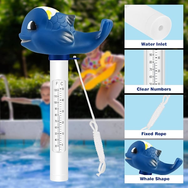 Pooltermometer, Vattentemperaturtermometer med Snöre, Simbassängtermometer, Splittersäker, Flytande Termometer för Isbad, Spa,